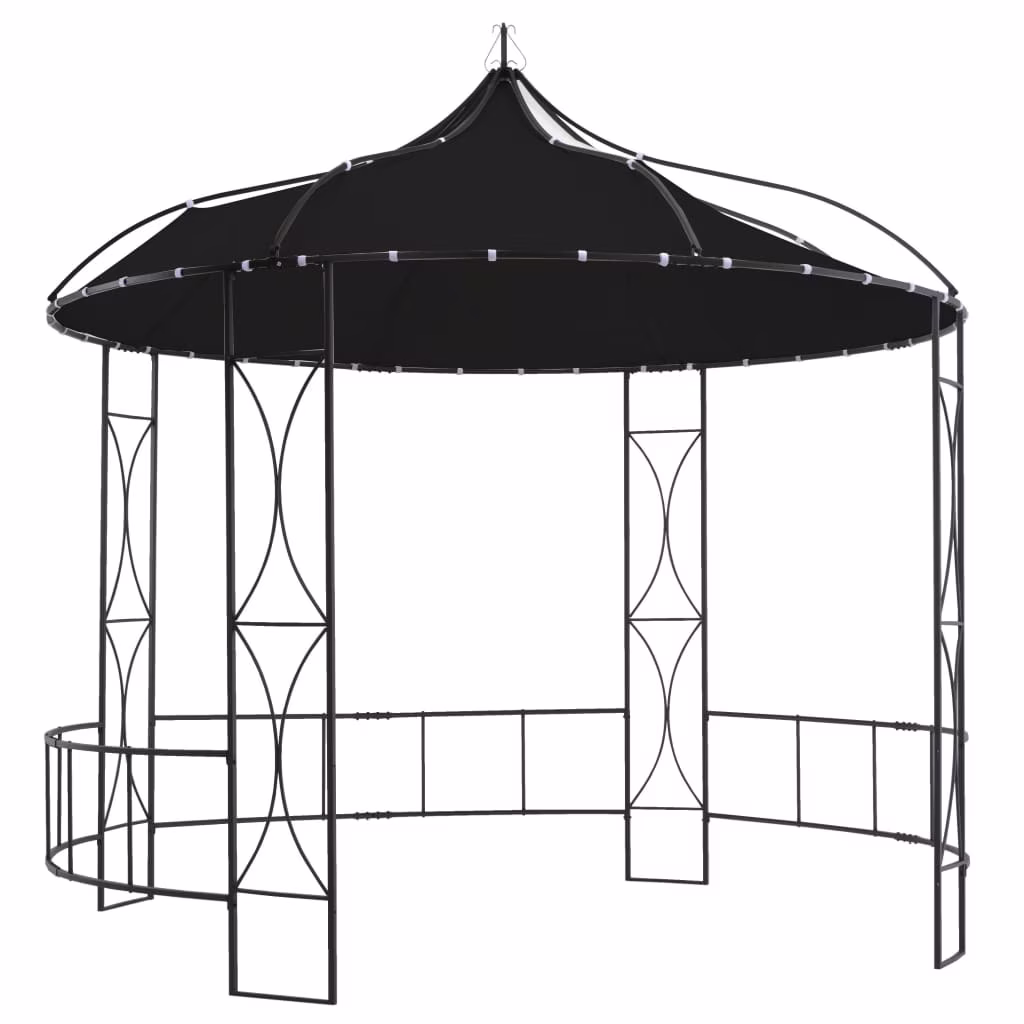 vidaXL Outdoor 9.8 x 9.5 Round Canopy Pavilion, UV & Water-Resistant, White & Black