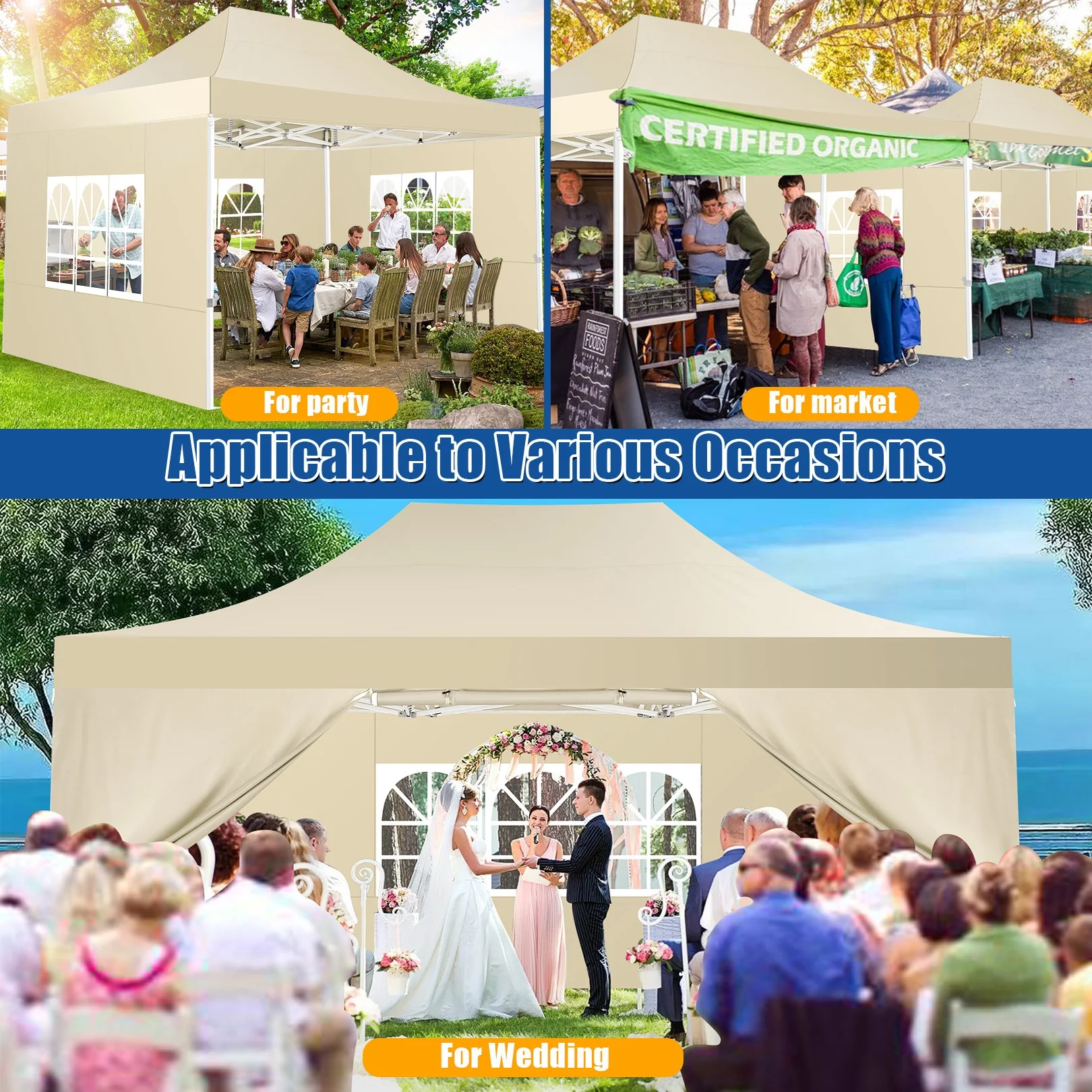 Hoteel 10x15 Heavy Duty Canopy Tent with 4 Sidewalls,Pop up Canopy for Parties Wedding,Commercial Easy up Gazebo with Roller Bag,UV 50+ &,Black