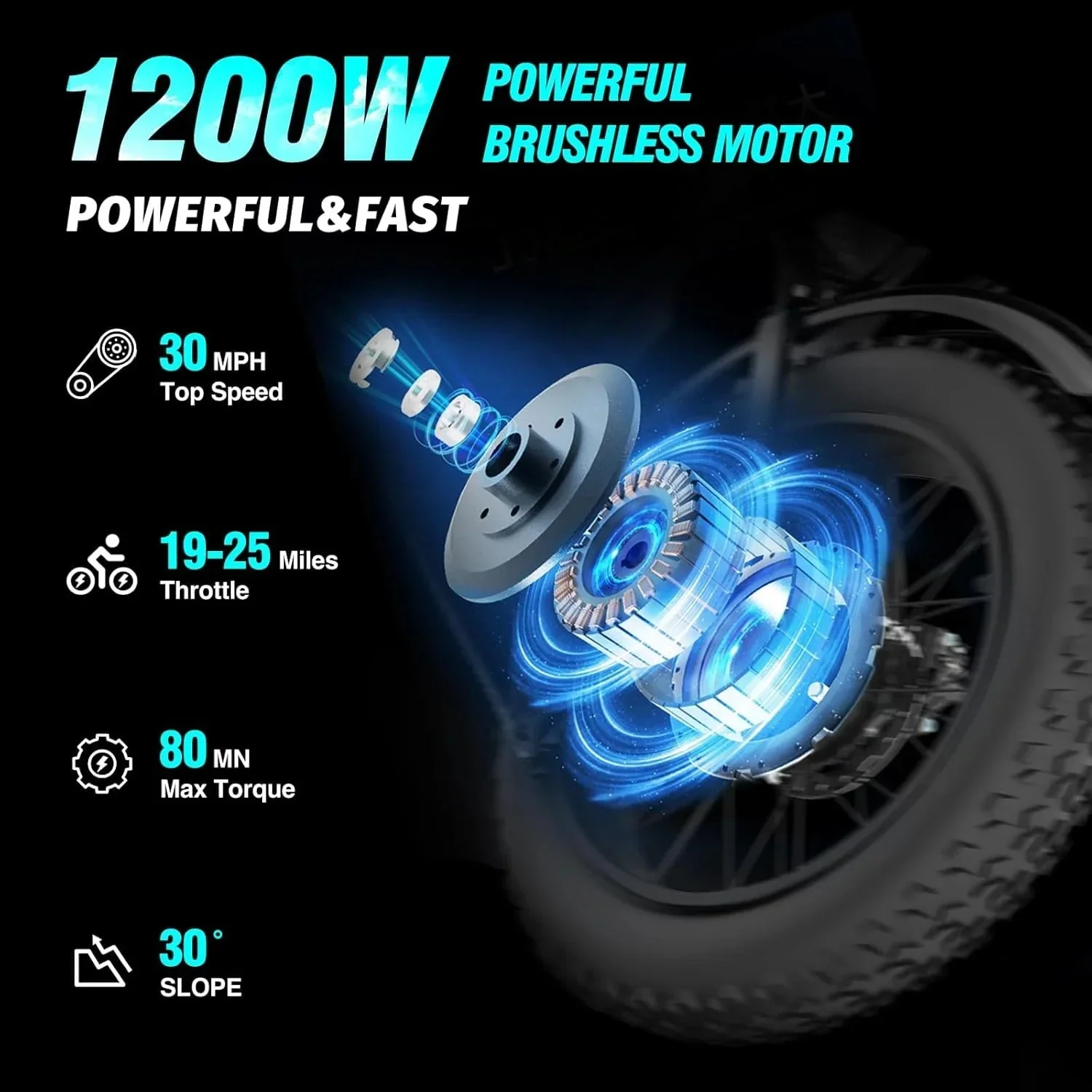 Ridstar electric bicycle for adults, 1200 W, 48 km/h mountain bike, 48 V 15.6 Ah battery, 20″ fat bike tires, 7-speed full suspension