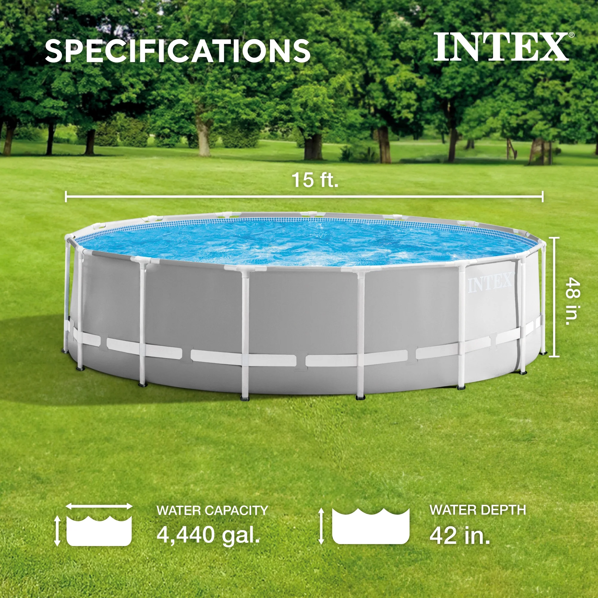 Intex Prism Frame 15′ x 48″ Pool Set with Ladder, Cover & Maintenance Kit