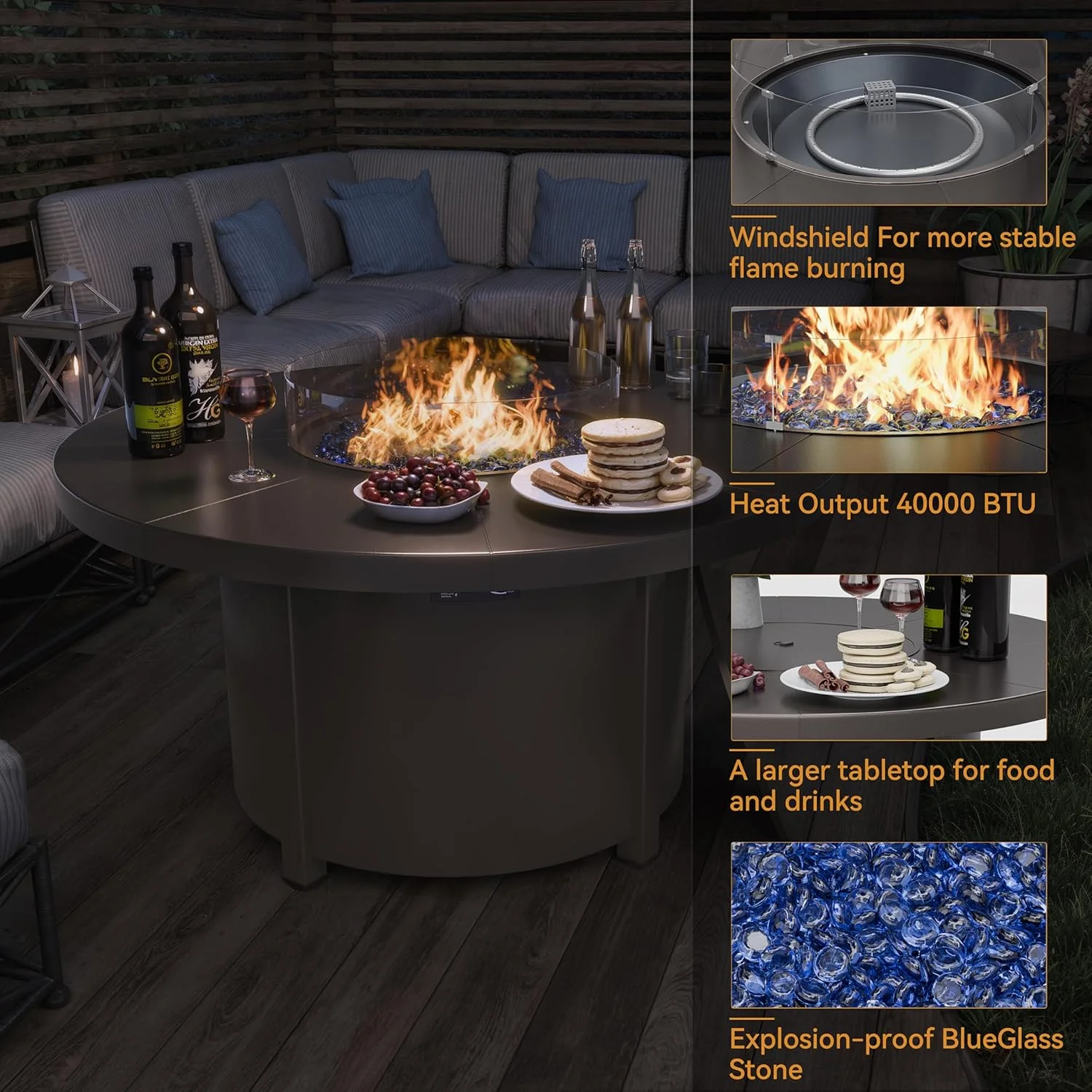 ALAULM 43" x 27.6" Propane Gas Fire Pit Table with Adjustable Flame