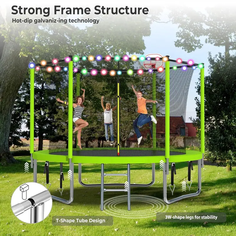 Trampoline With Enclosure Net And Adjustable Basketball Hoop - 8ft, 10ft, 12ft, 14ft, 15ft, 16ft