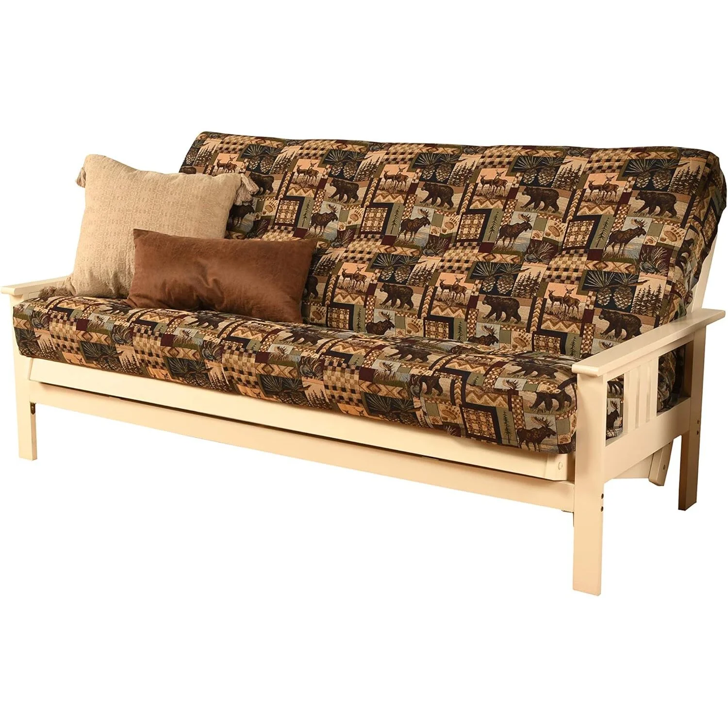 Homestock African Artifacts Full Size Futon Frame Set with Mattress, Easily Converts to Bed, Versatile Design Futon Frame for All Spaces, 33"H x 79"L x 37"D-Color:Linen Charcoal,Size:Barbados