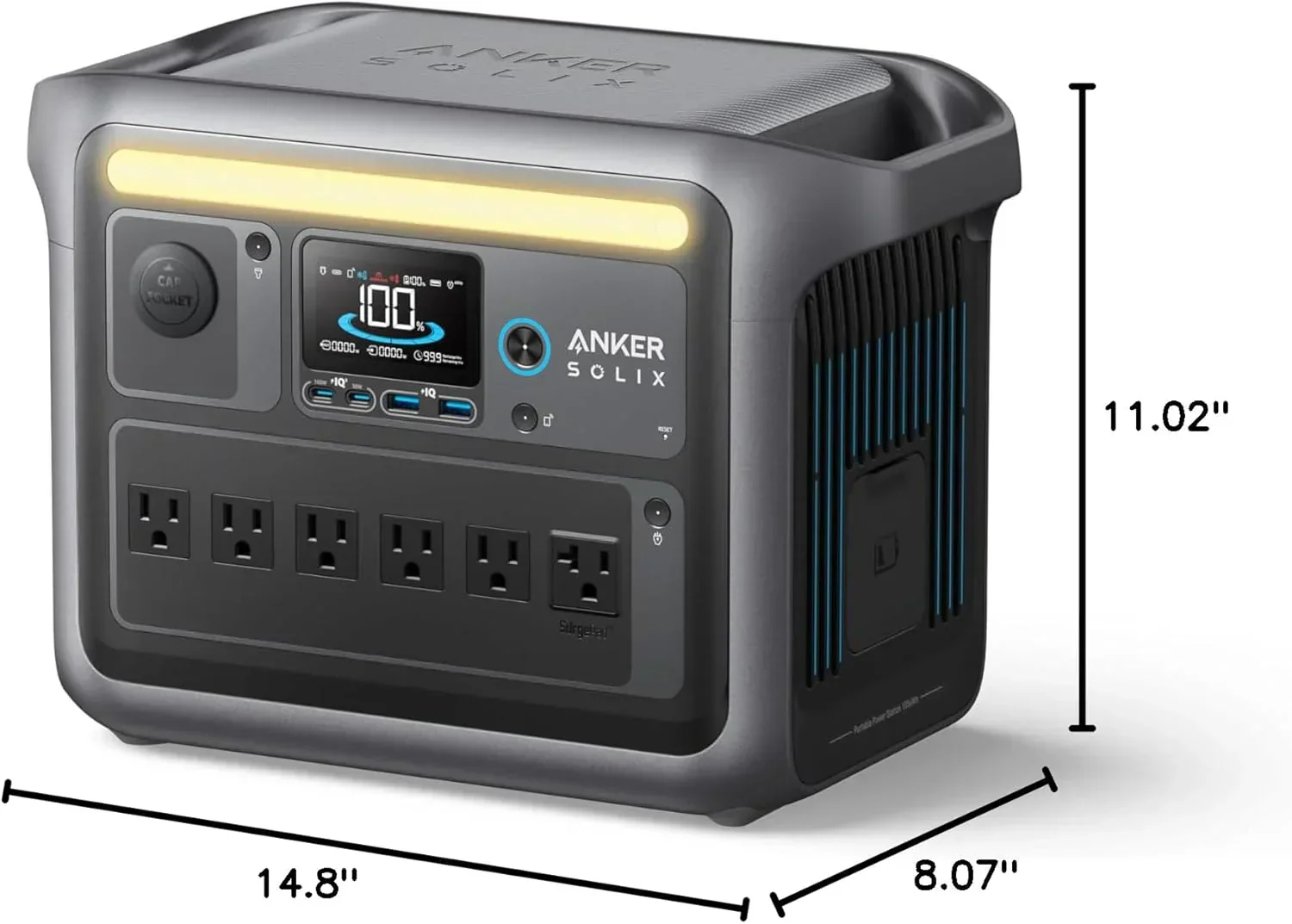 Portable Power Station 1800W (2400W Peak) Solar Generator 58 Minutes to Fully Charge