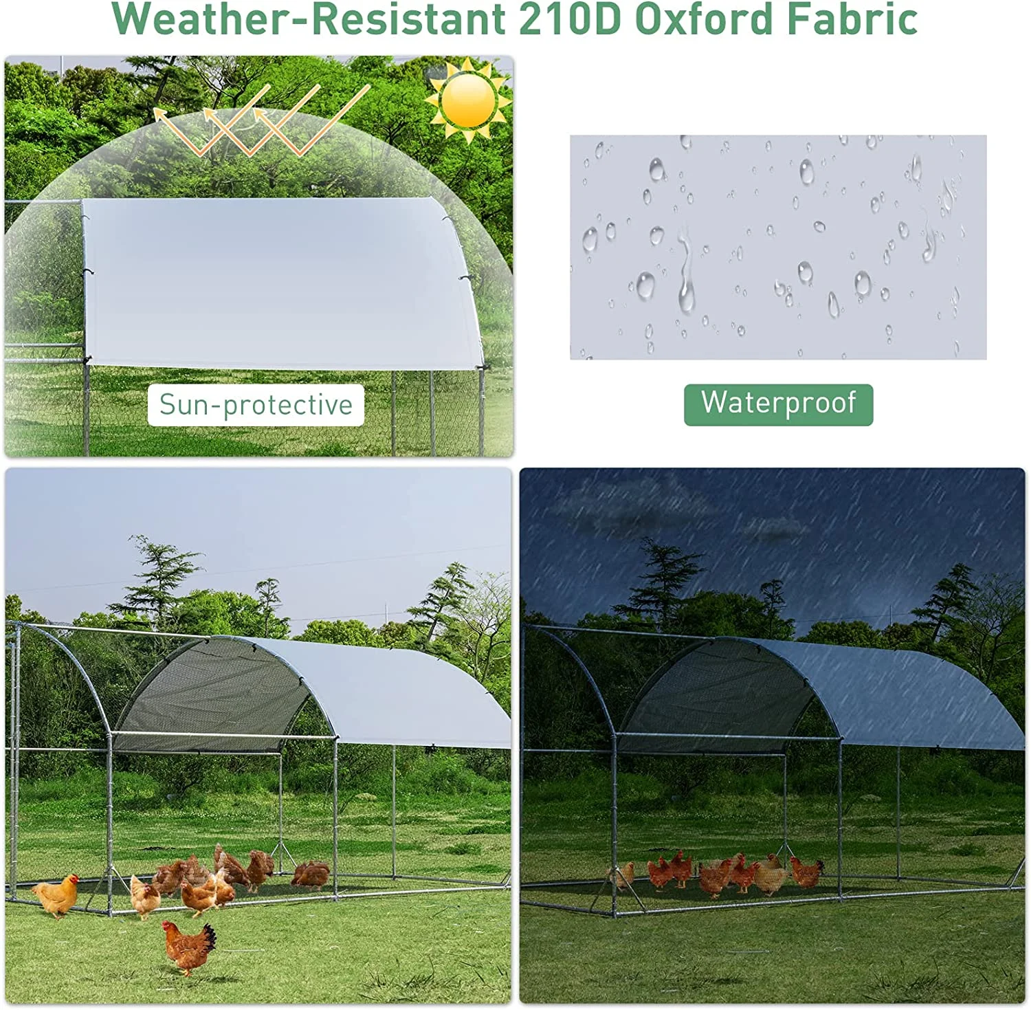 Large Metal Chicken Coops, Outdoor Duck Walk-in Run Poultry Cage, Hen House Yard Habitat Cage with Waterproof Cover Spire Shaped Coop, 9.8' L x 6.6' W x 6.6' H