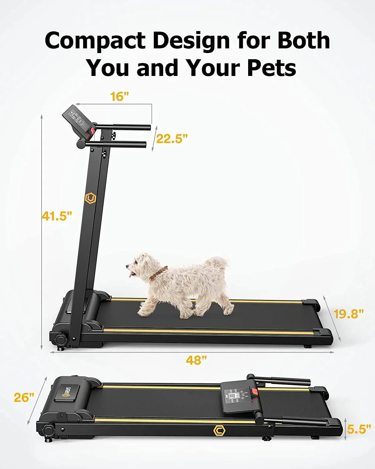 UREVO Folding Treadmill - 2.25HP, 12 HIIT Modes, 265 lbs Capacity, Yellow Or Red