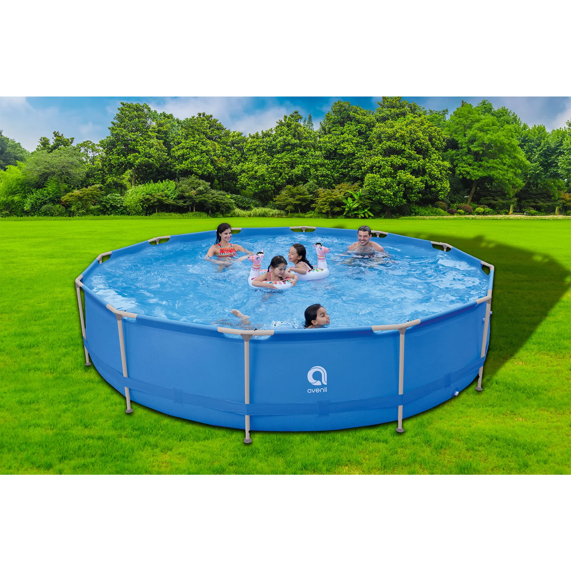JLeisure Avenli 15 Foot x 36 Inch Steel Frame Above Ground Swimming Pool