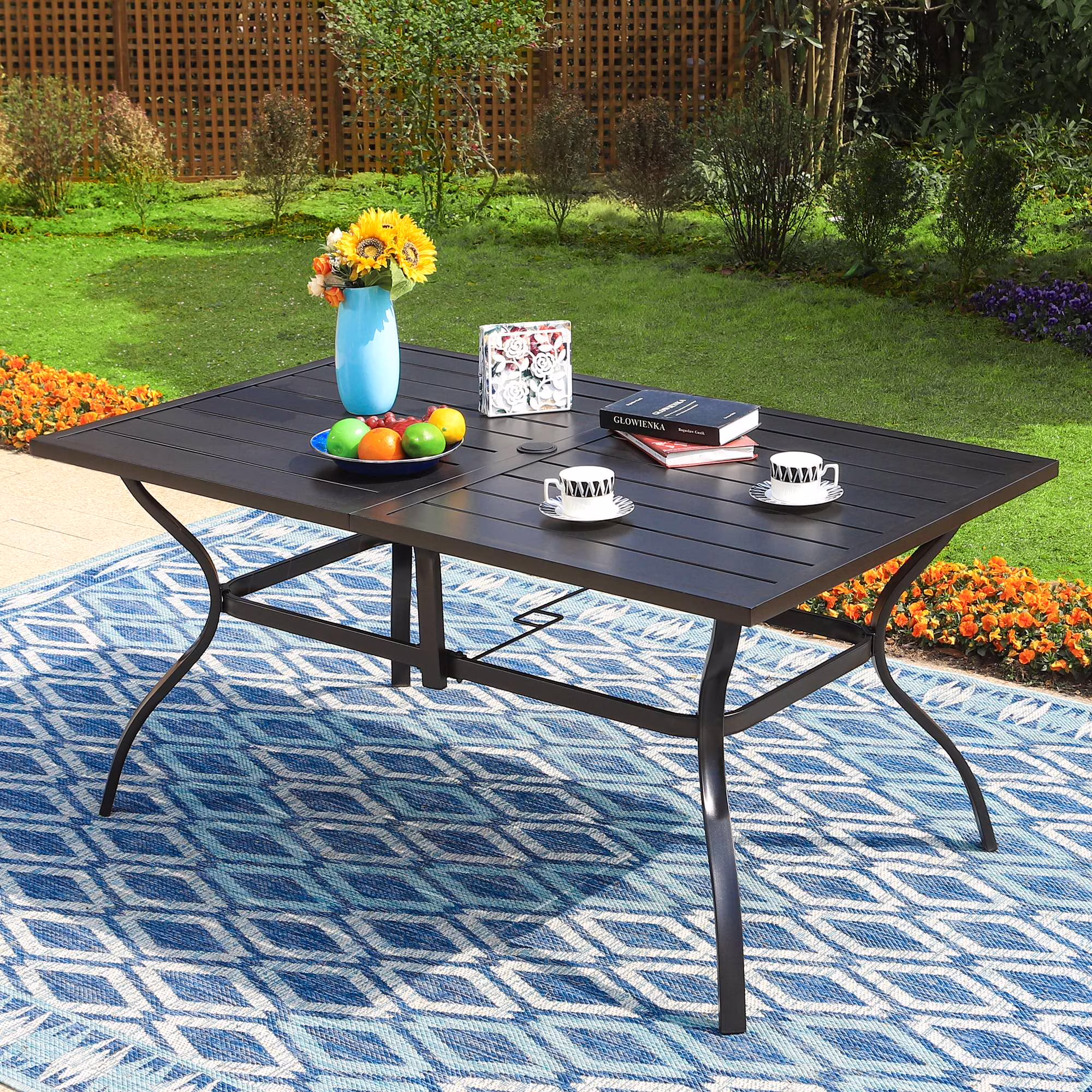 Sophia & William 60″ x 38″ Outdoor Metal Rectangular Dining Table for 6, Black