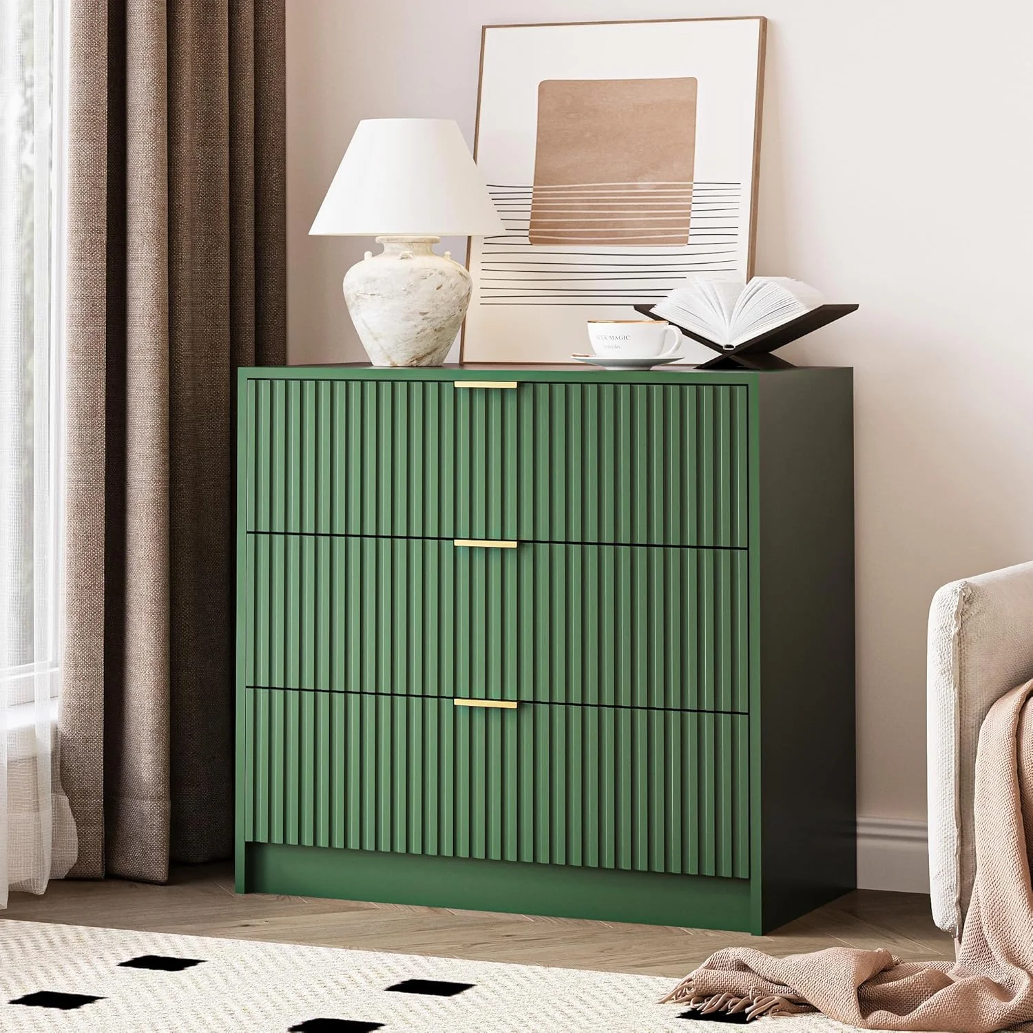 Furniway Black Dresser for Bedroom, 8 Drawer Double Dresser, Modern Chest of Drawers for Bedroom, Living Room, Entryway and Closet, 55" L x 15.7" D x 37.4" H