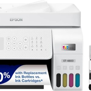 ET-4800 Wireless All-in-One Cartridge-Free Supertank Printer with Scanner, Copier, Fax, ADF and Ethernet C Ideal-for Your Home Office, White