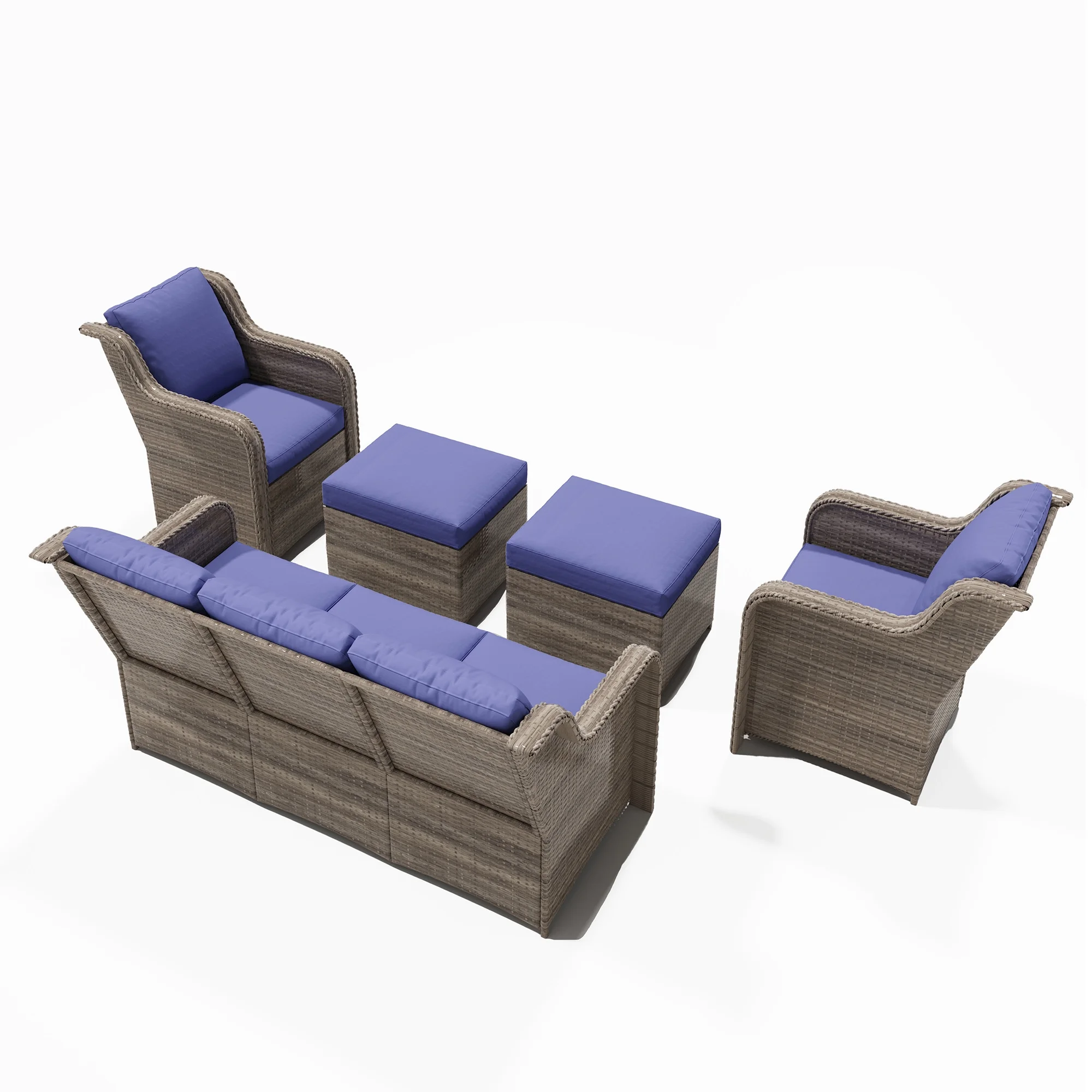Ainfox 7 Pcs Outdoor Patio Furniture Sofa Set, Grey Rattan Grey Cushion