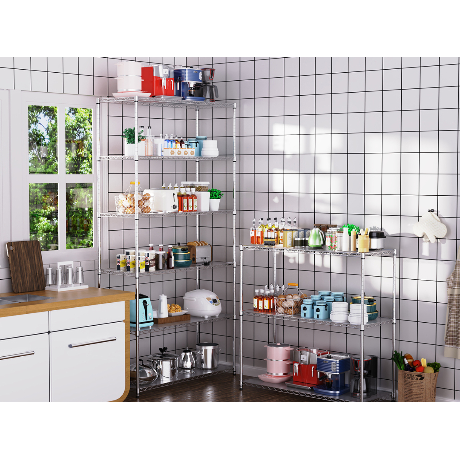 Holaki 3 Tier NSF Metal Shelf Wire Shelving Unit - Set of 2, 1050lbs Capacity Heavy Duty Adjustable Storage Rack with Shelf Liners, Chrome (48" H x 48" L x 18" D)