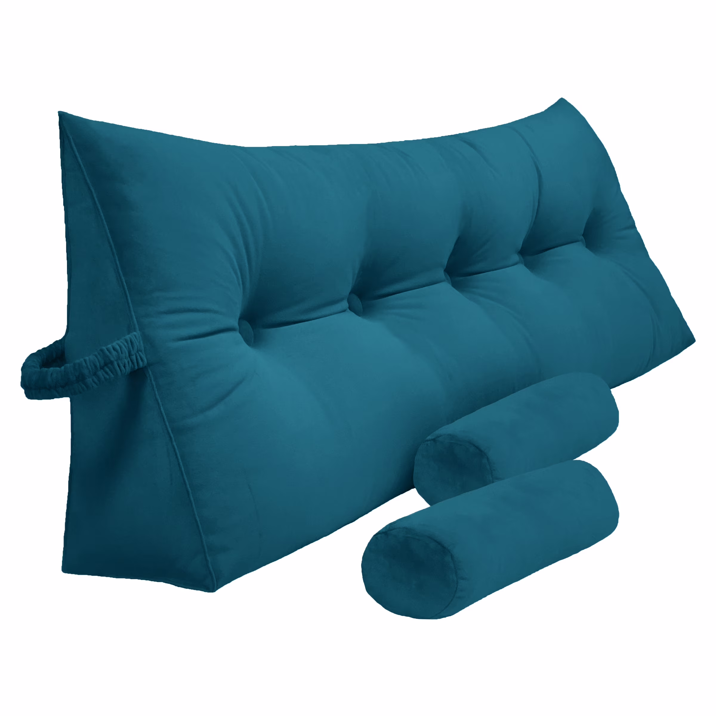 Peachwell Triangular Reading Bed Rest Pillow Large Bolster Cushion Headboard Backrest Wedge Pillow with Two Detachable Roll Pillows for Neck & Lumbar Support (Blue, Queen: 59 x 8 x 20 inches)