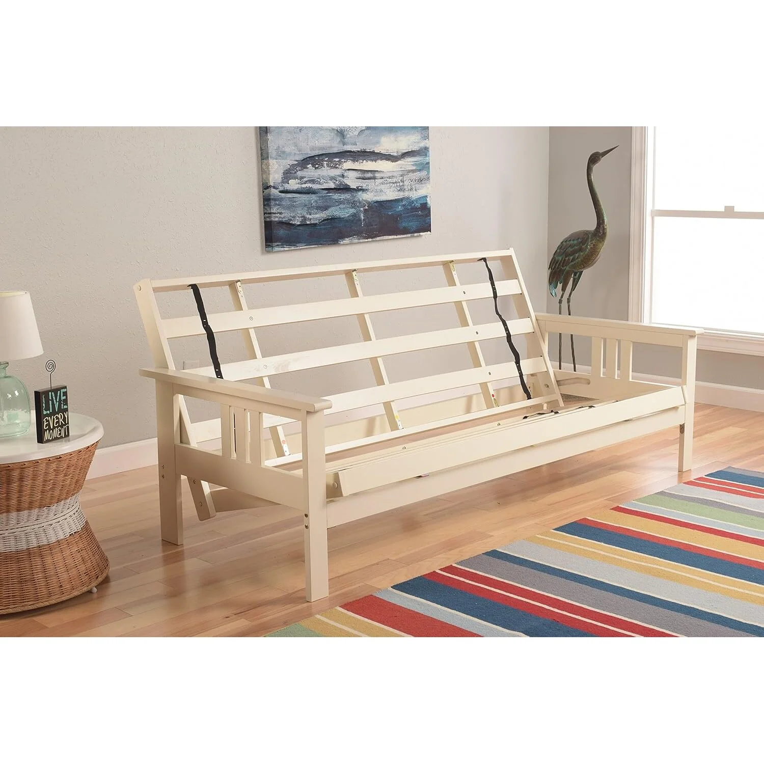 Homestock African Artifacts Full Size Futon Frame Set with Mattress, Easily Converts to Bed, Versatile Design Futon Frame for All Spaces, 33"H x 79"L x 37"D-Color:Linen Charcoal,Size:Barbados