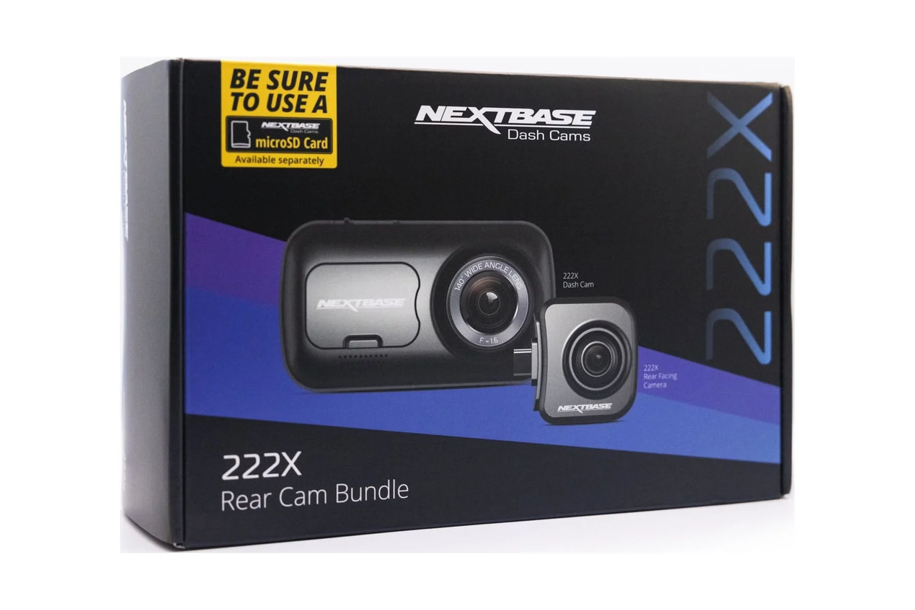 Nextbase 222X Compact Dual Dash Cam Front & Rear 2.5" HD IPS Screen, 1080p Full HD, 6 Layer Lens, Black, 0.17 lbs assembled.