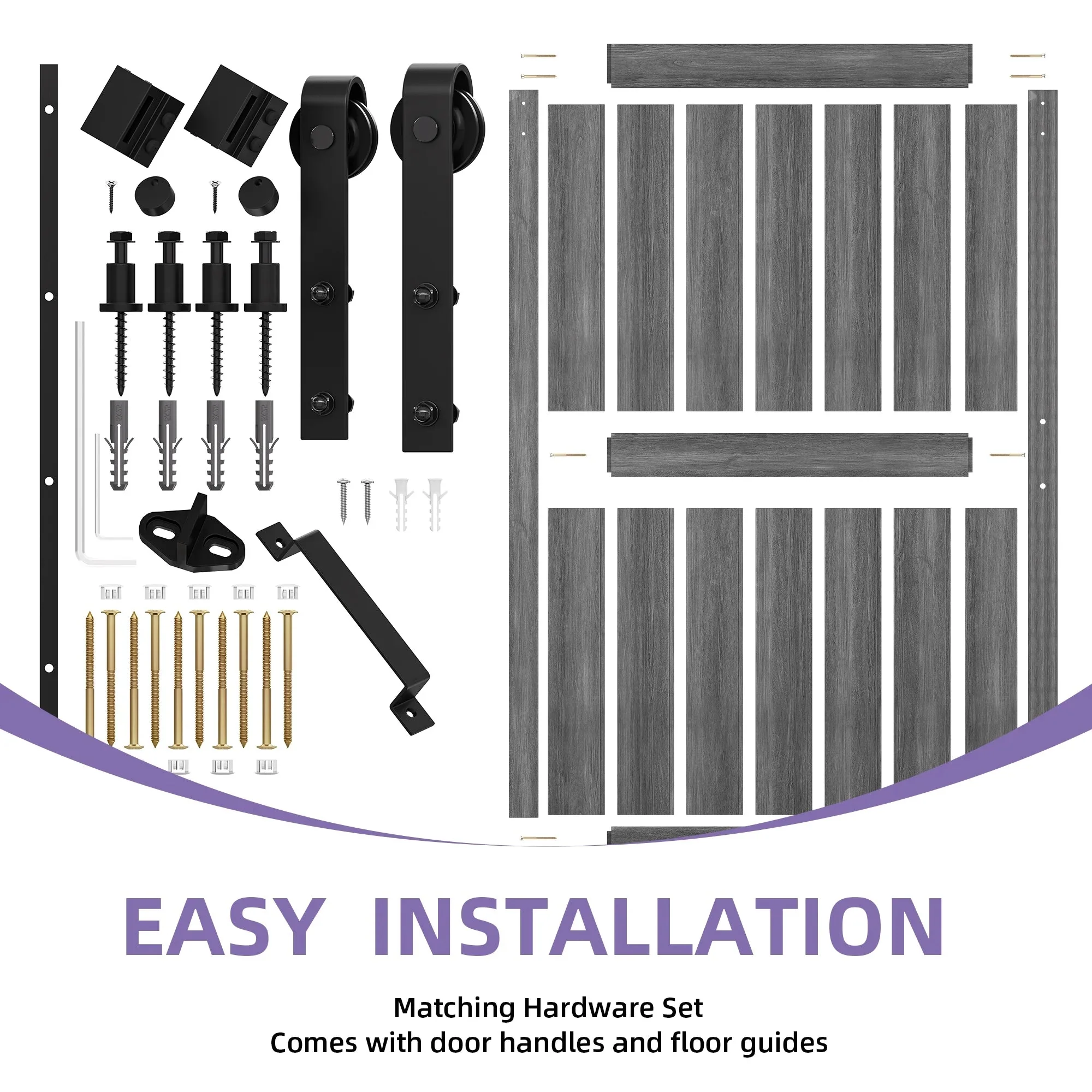 Uforic Sliding Barn Door With Hardware Kit, 48 x 84 in, Gray