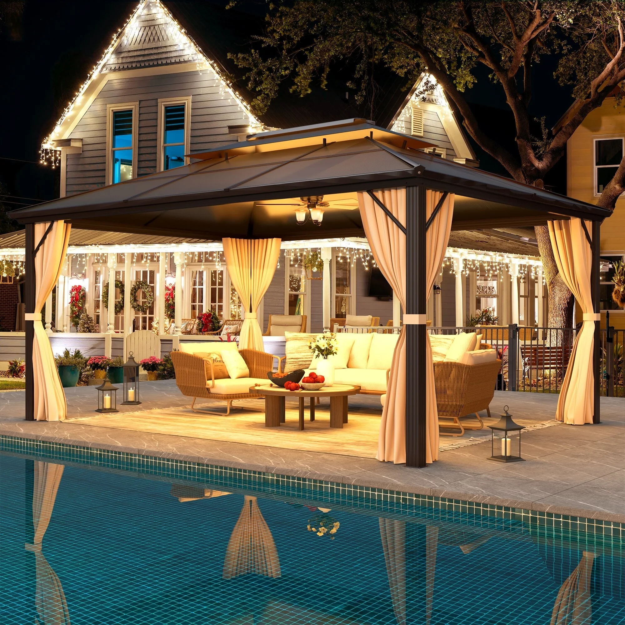 Erommy 10′ x 13′ Double Roof Hardtop Gazebo, Aluminum Frame Polycarbonate Roof
