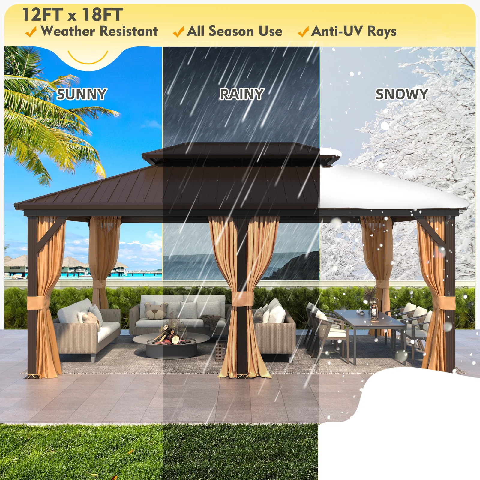 Hommow 10' X 12' Hardtop Gazebo Aluminum Frame Gazebo with Galvanized Steel Double Roof