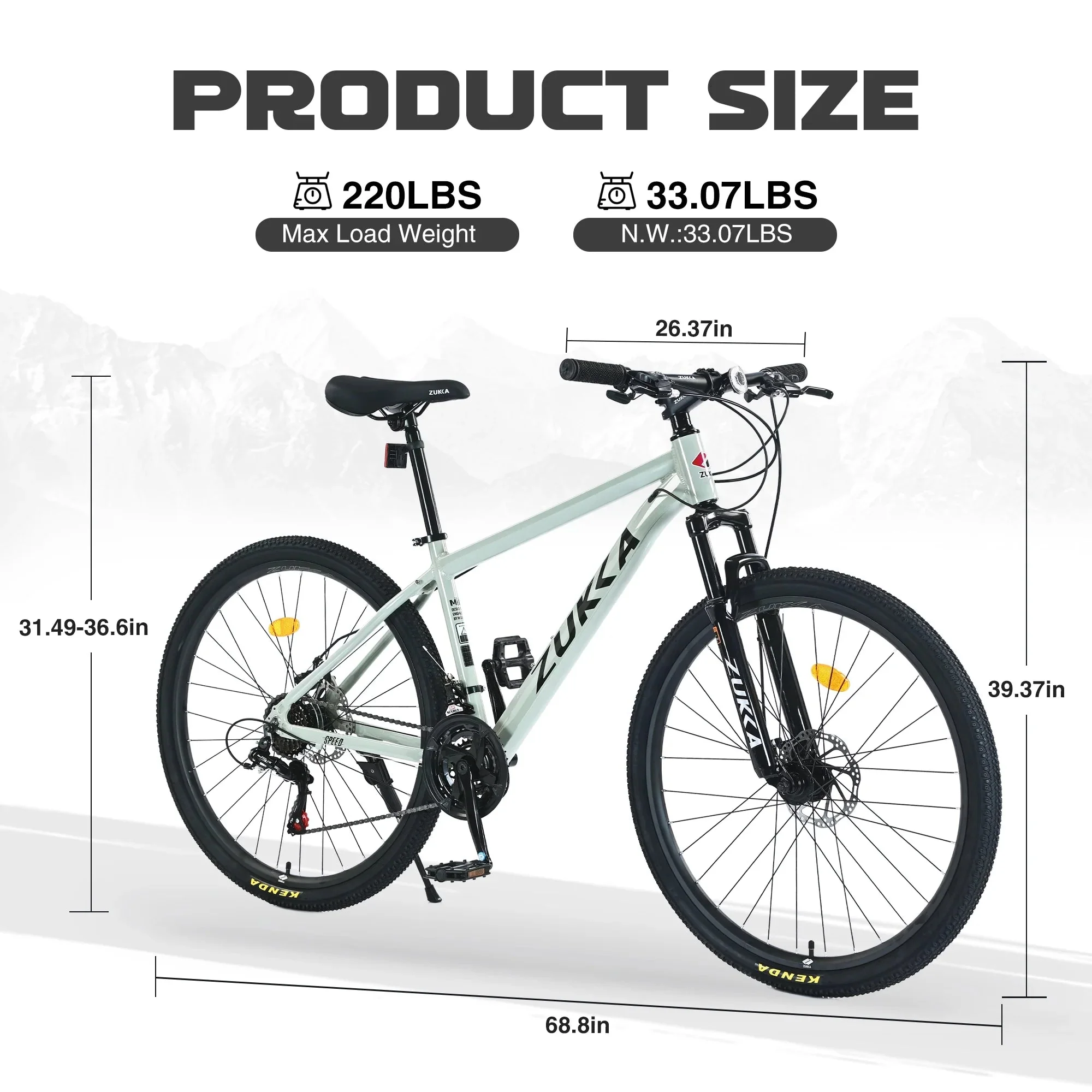 Men's 27.5 in Mountain Bike - 21-Speed Aluminum Alloy Frame, Front Suspension, Double Disc Brakes