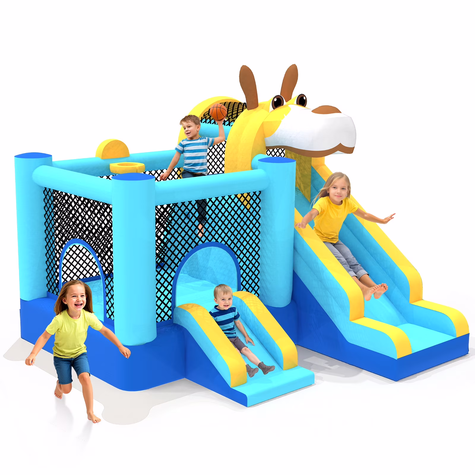 Mukidy 114”x 114” x 92.5” Inflatable Bounce Houses for Kids 3-10 with Blower Double Slide and Ball Pit/Indoor Bouncy House, PVC, Child, Teen, Toddler,Blue