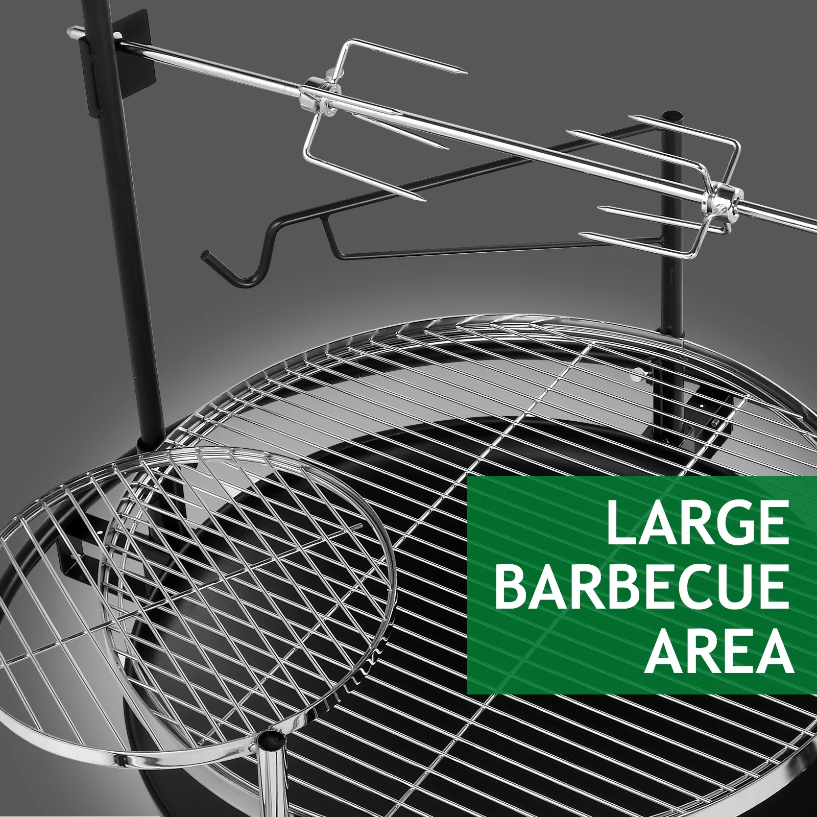 Hassch Round Iron Spray Grill Barbecue Grill Charcoal Grill Outdoor Grill Rotisserie Grill Grilling Grate Portable Outdoor Grill 33"L x 33"W x 43"H, Black