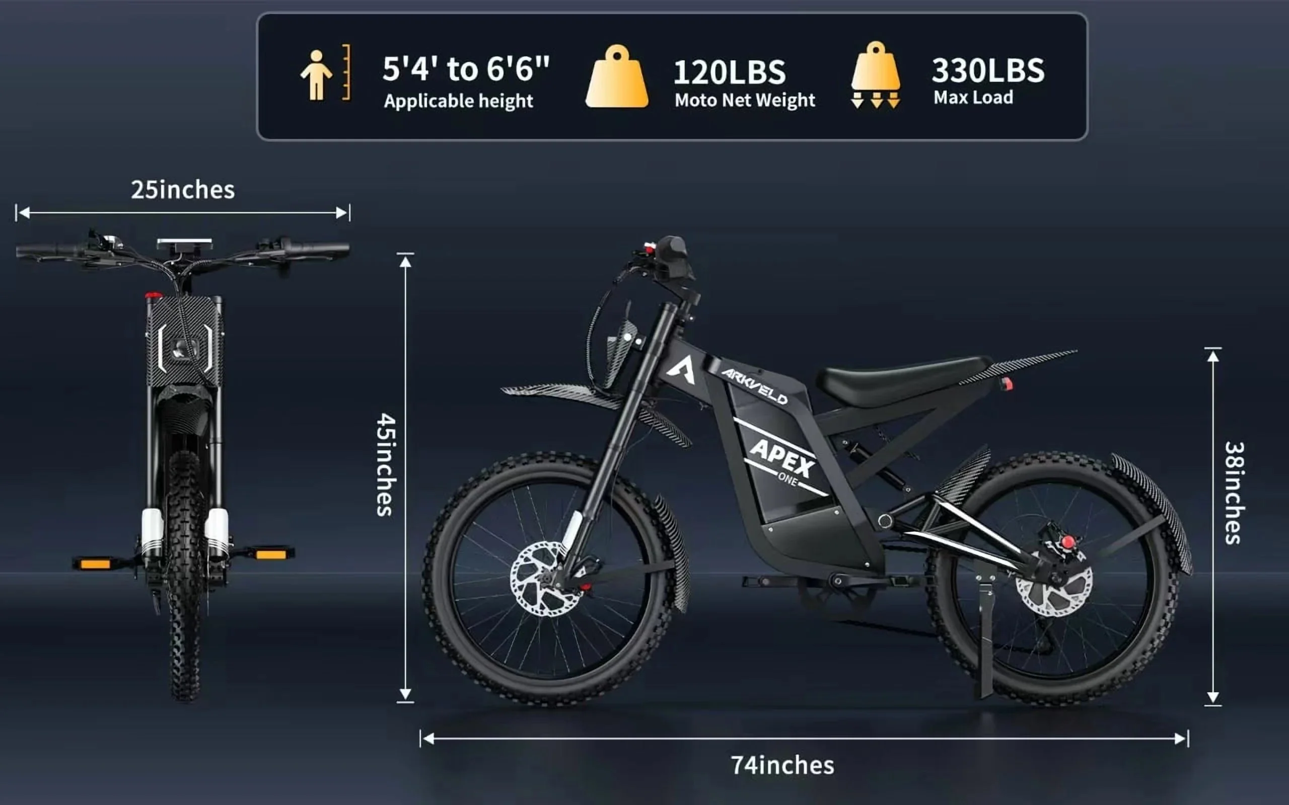 Arkveld Adult Electric Fat Tire Bike, 3000W, 40 MPH, 80 Miles, 25 inch, White - APEX1