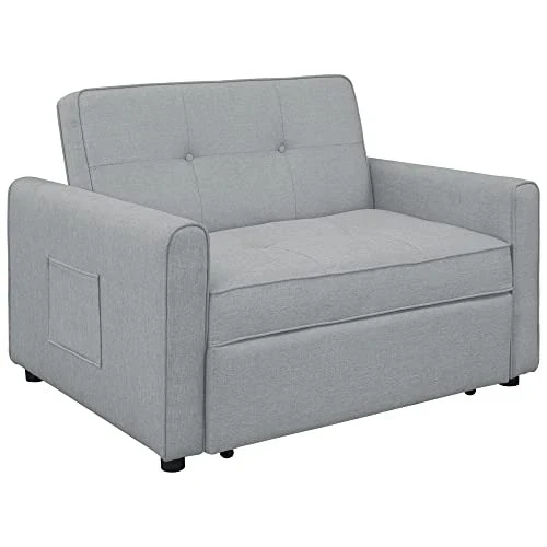 g 488243 Convertible Sleeper Sofa Bed MultiFunctional Adjustable Single Bed Chair with USB Port and 2 Pillows for Small Space Grey