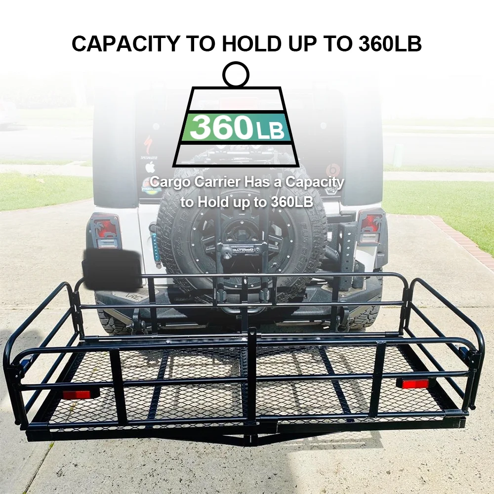 Kojem 500 Lbs Hitch Mount Cargo Carrier 60" x 24" x 14" Folding Cargo Rack Rear Luggage Basket Fits 2" Receiver for Car SUV Camping Traveling