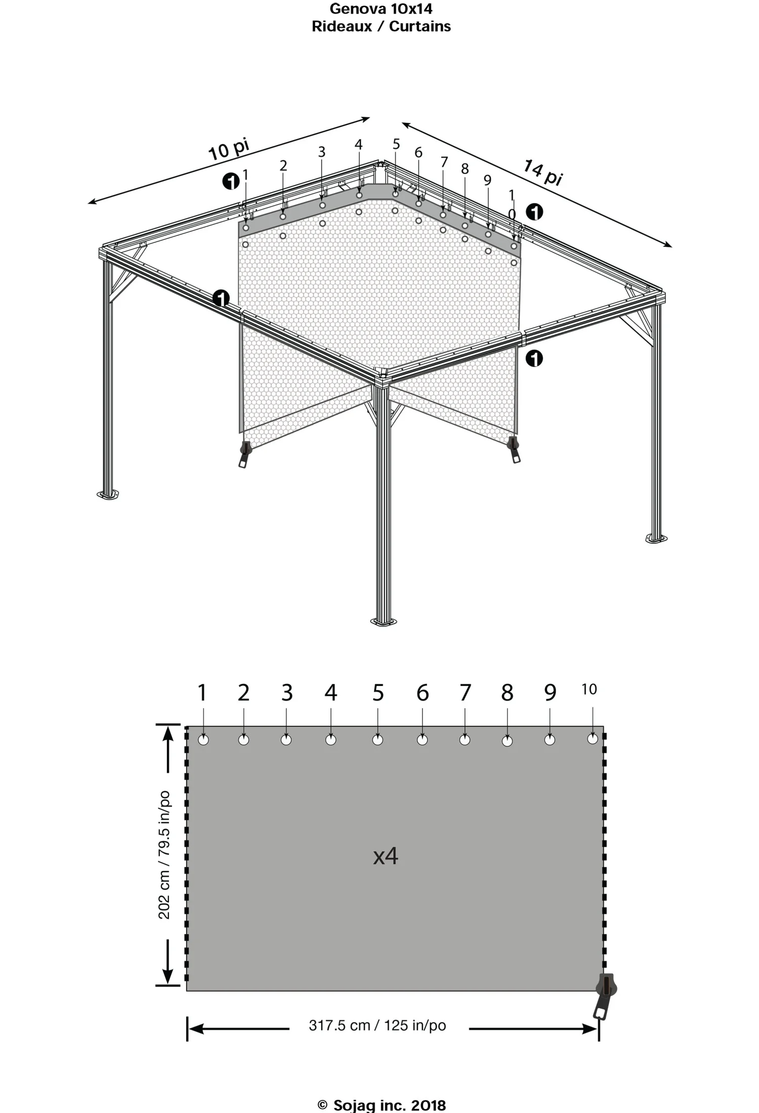 Sojag12' x 12' Brown Outdoor Canopy Sidewalls, Includes Hooks (1 Pack)
