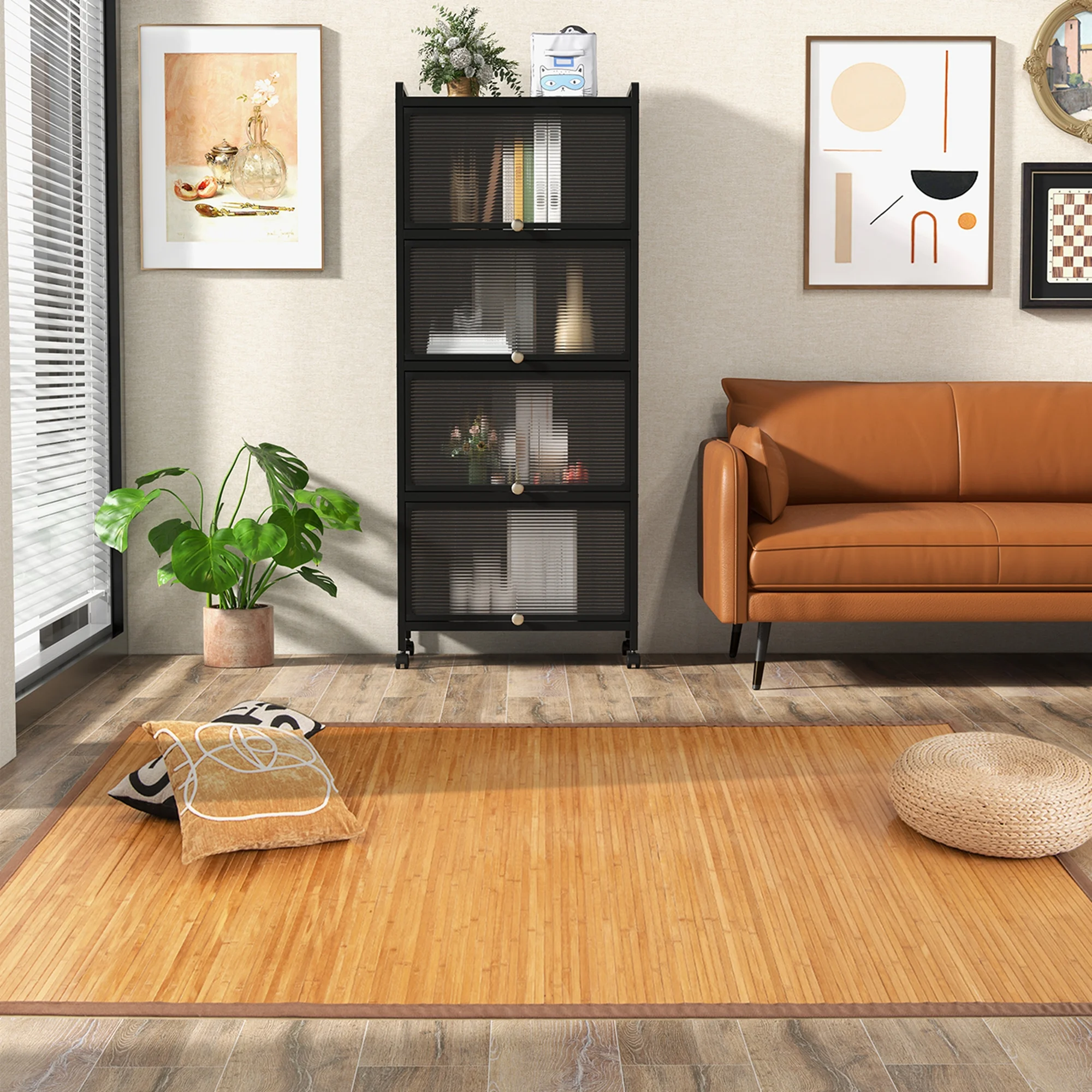 Costway 5′ X 8′ Bamboo Area Rug Floor Carpet Natural Bamboo Wood Indoor