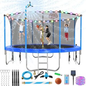 Trampoline With Enclosure Net And Adjustable Basketball Hoop - 8ft, 10ft, 12ft, 14ft, 15ft, 16ft