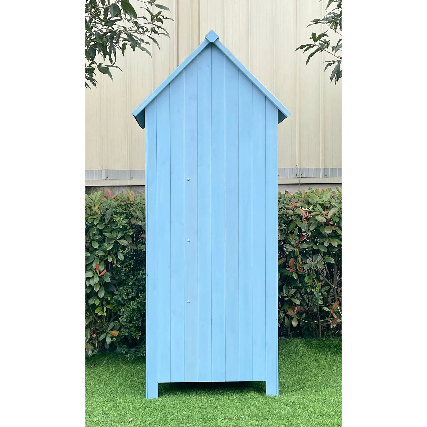 Hanover Sturdy Durable Waterproof Wood Outdoor Vertical Storage Shed, 70.40"x 30.30"x21.30", Blue