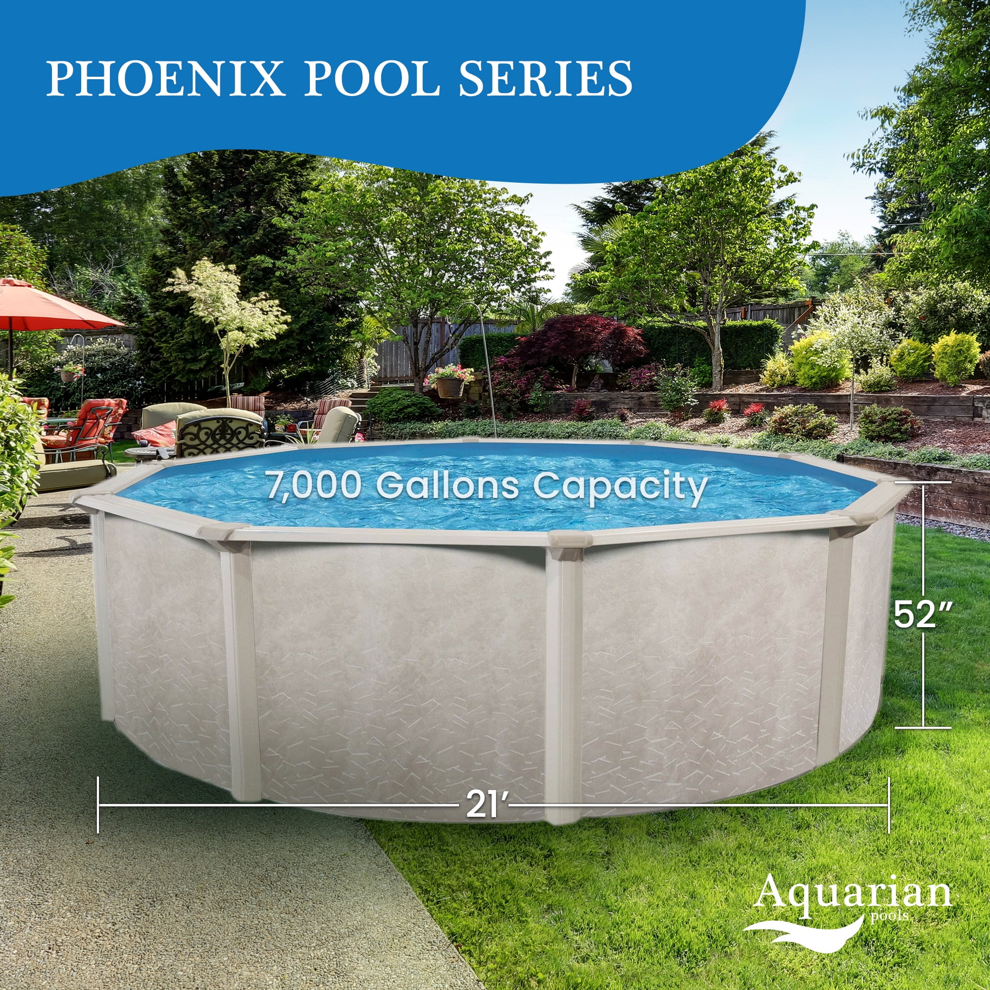 Aquarian Phoenix 15' x 52" Steel Frame DIY Family Above Ground Pool Kit