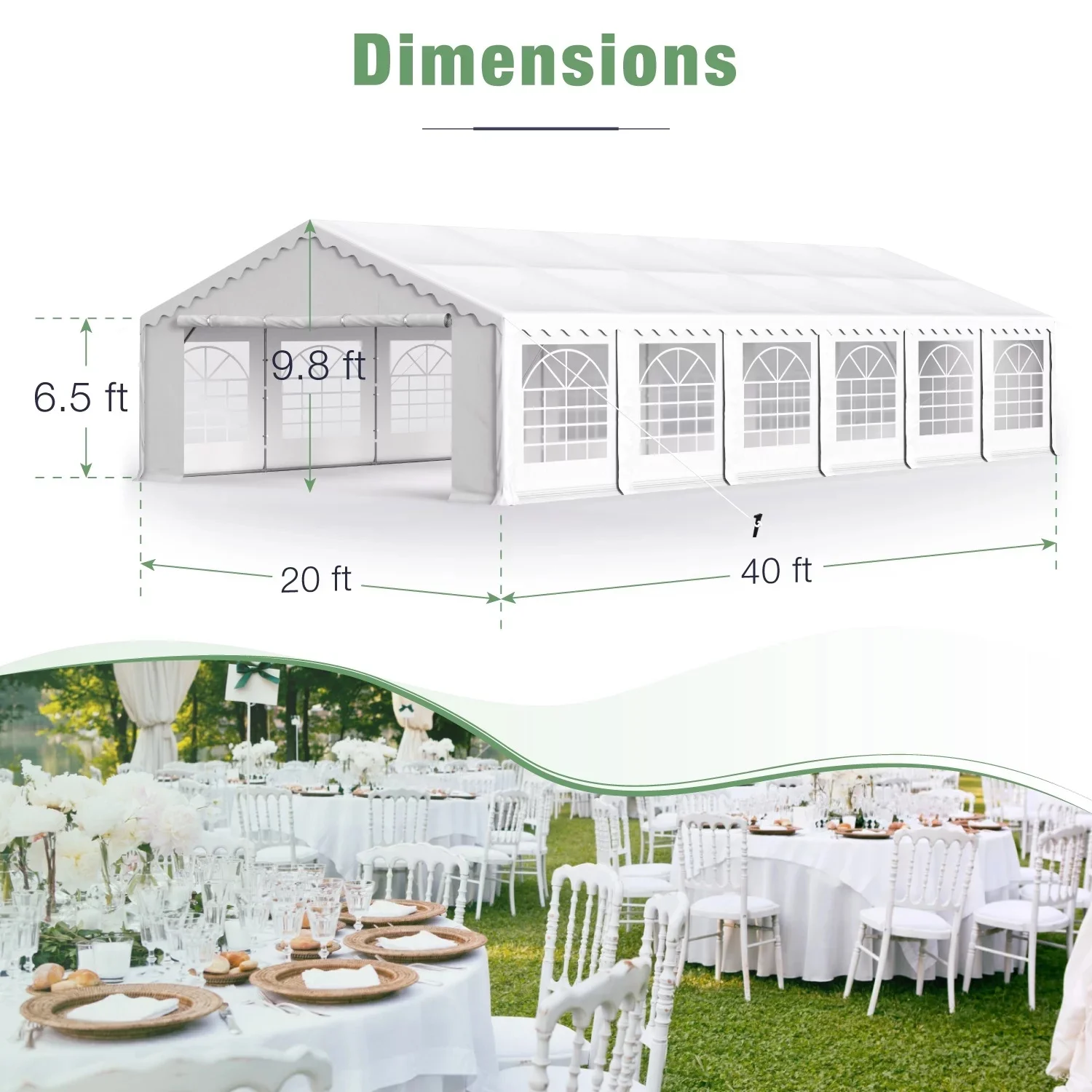 Summit Living 20 x 40 ft White Event Outdoor Canopies, Removable Sidewalls