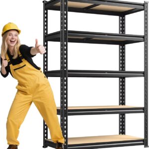 72.12" H Garage Shelving, Storage Shelves Load 2100LBS, 5-Tier Adjustable Shelving Unit with Thickened Wooden Boards for Multiple Scenarios, 72.12" H x 35.55" W x 11.85" D, Black