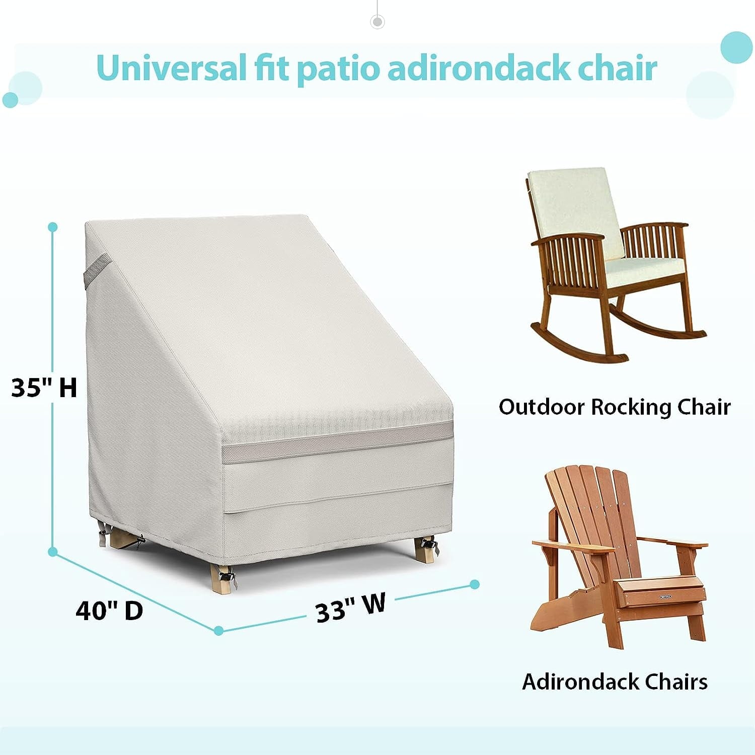 600D Patio Adirondack Chair Cover 2 Pack, 40″ x 35″ x 33″ Waterproof Outdoor Furniture Cover, Heavy-Duty Patio Lounge Chair Slipcovers with PVC Coating, UV Protection