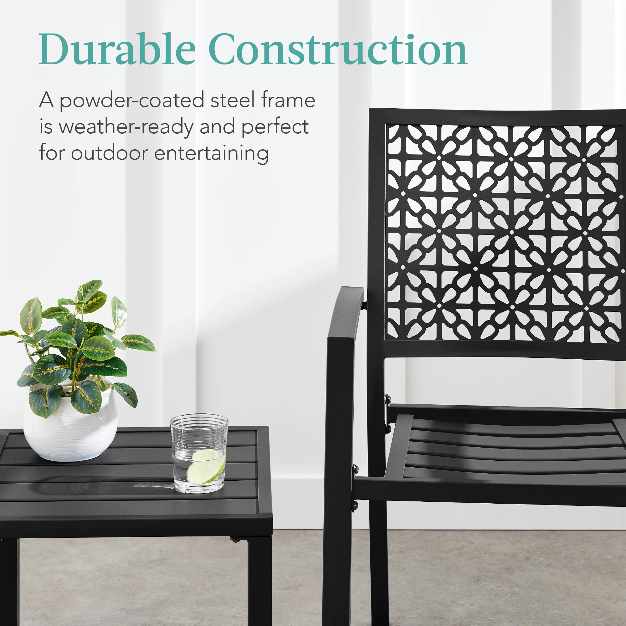 Best Choice Products 3-Piece Stackable Steel Outdoor Conversation Bistro Set, Patio Chat Furniture w/ 2 Chairs, Table- Black