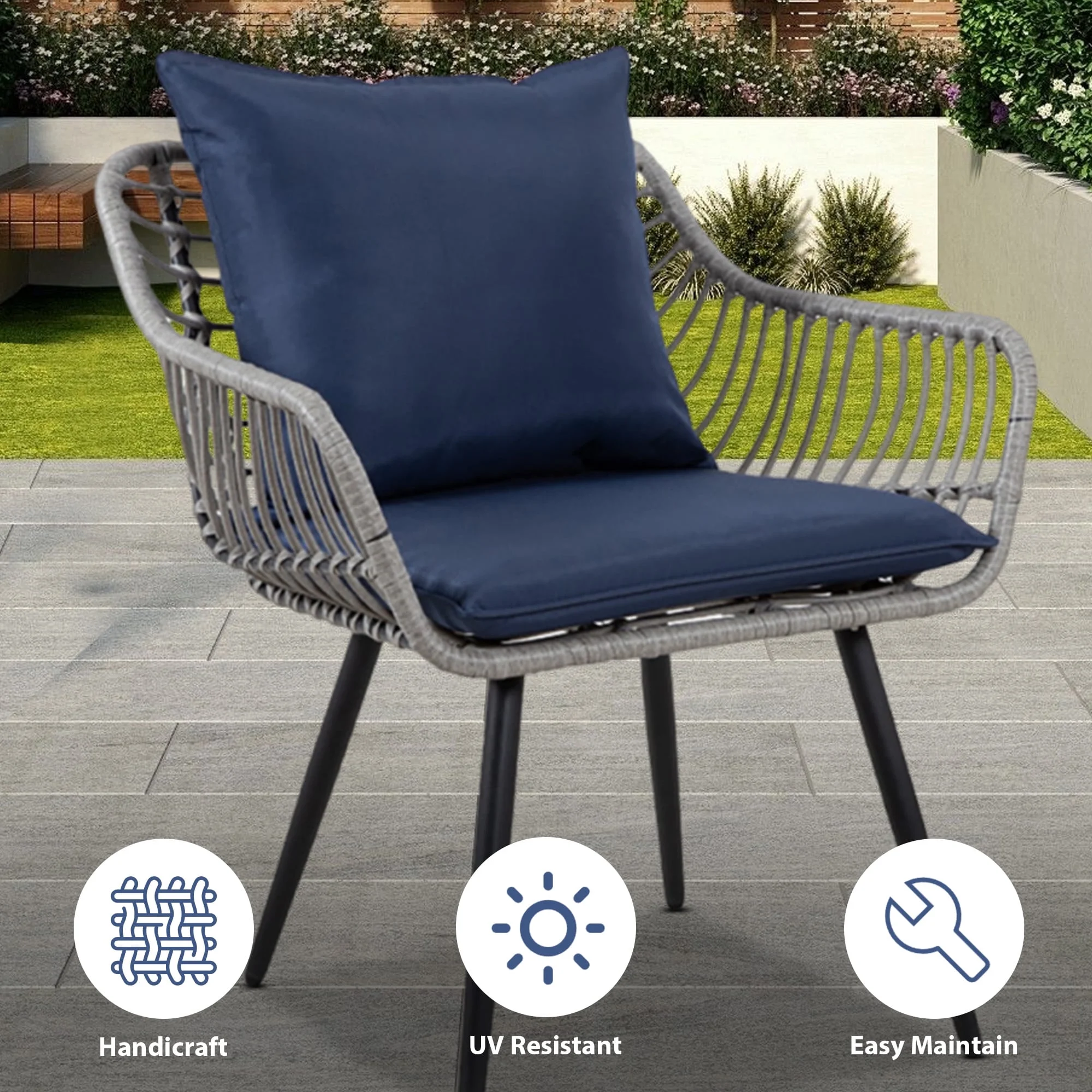 Ainfox 7 Pcs Outdoor Patio Furniture Sofa Set, Grey Rattan Grey Cushion