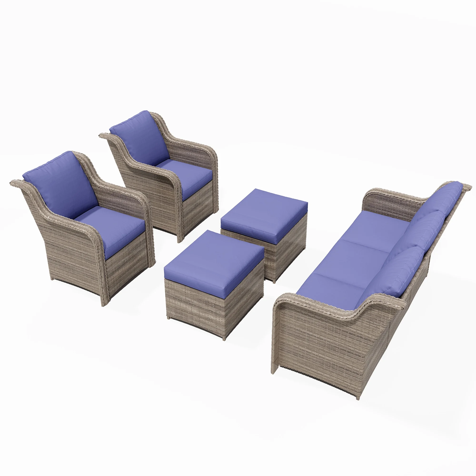 Ainfox 7 Pcs Outdoor Patio Furniture Sofa Set, Grey Rattan Grey Cushion