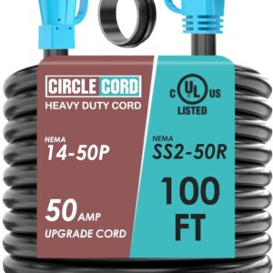 CircleCord 50 Amp 100 Feet RV/Generator Cord, 6/3+8/1 Gauge STW Wire - 14-50P To SS2-50R