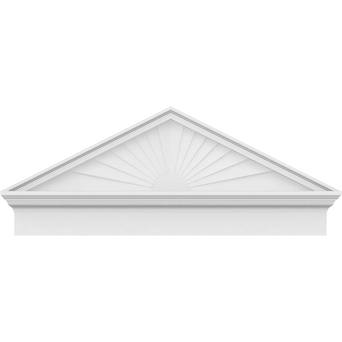 Ekena Millwork 52"W x 19-7/8"H x 2-3/4"P (Pitch 6/12) Peaked Cap Sunburst Architectural Grade PVC Combination Pediment