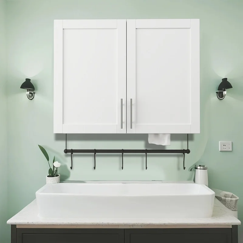 EBQOSK Wall Mounted Bathroom Cabinet, 31.5"D x 11.81"W x 37.8"H Vanity Mirror Cabinet with Facial Tissues Slot and Multifunctional Storage Area, Storage Cabinets for Laundry Bathroom White Style 2