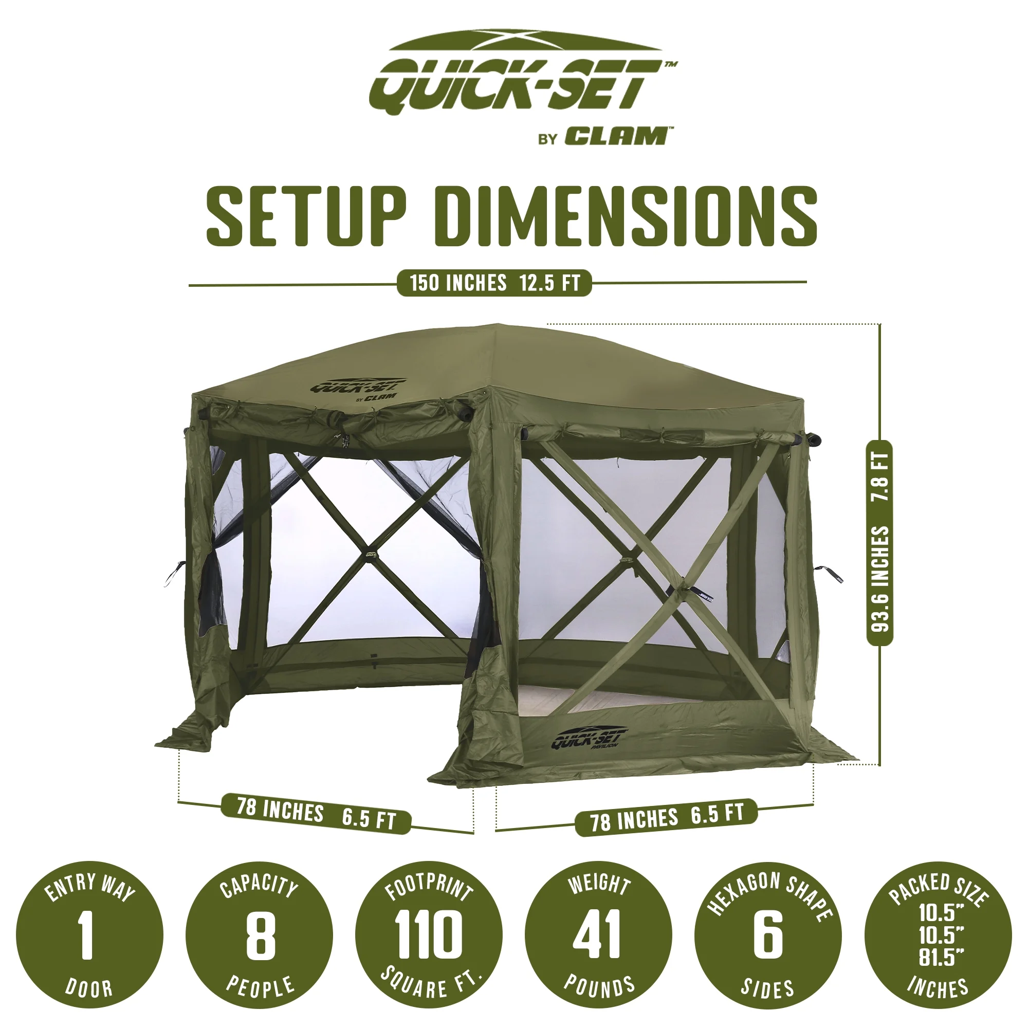 CLAM Quick-Set Pavilion 12.5 x 12.5′ Portable Outdoor Canopy Shelter, Green