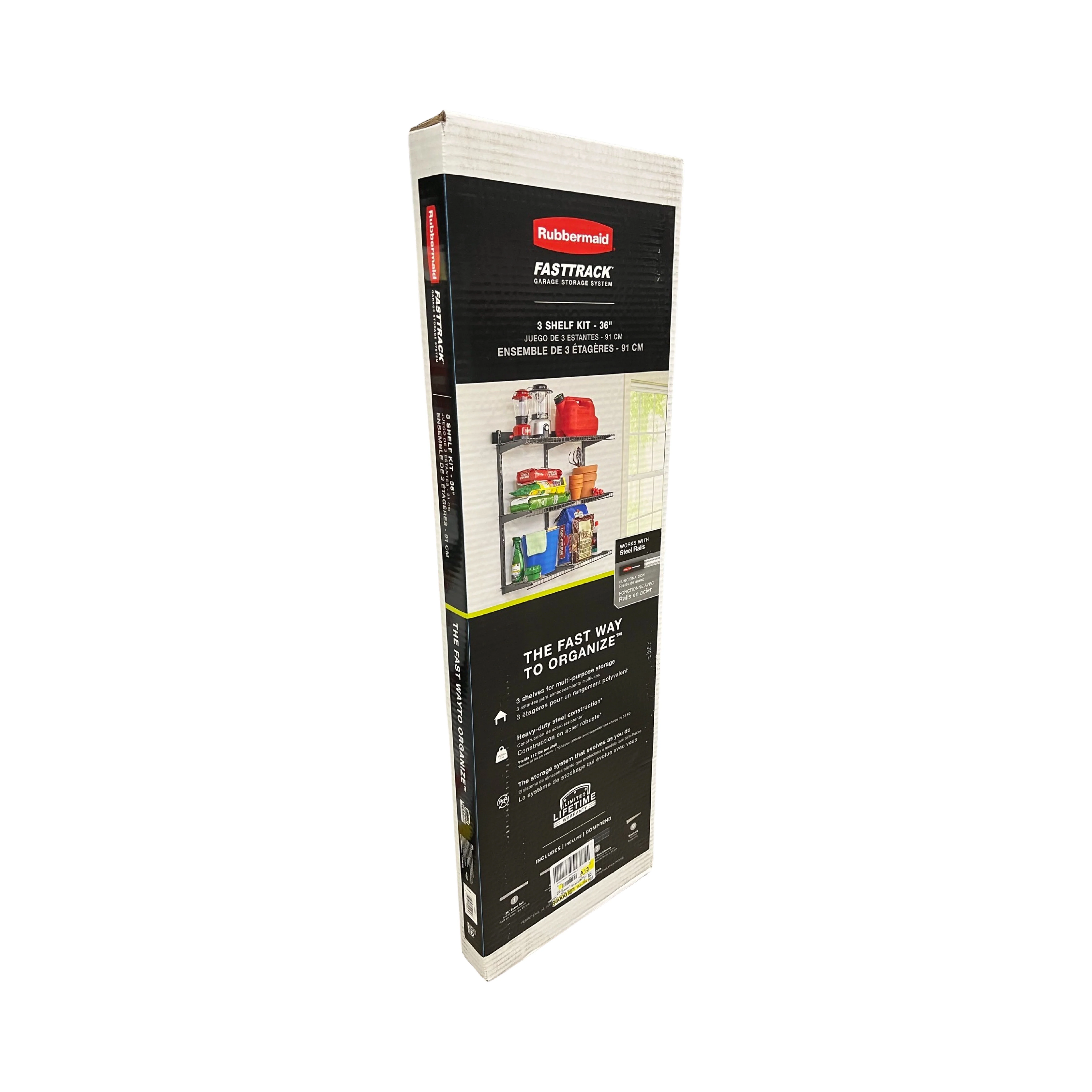 Rubbermaid Garage FastTrack 36" x 12" Shelf Kit, 3-Shelves, Black