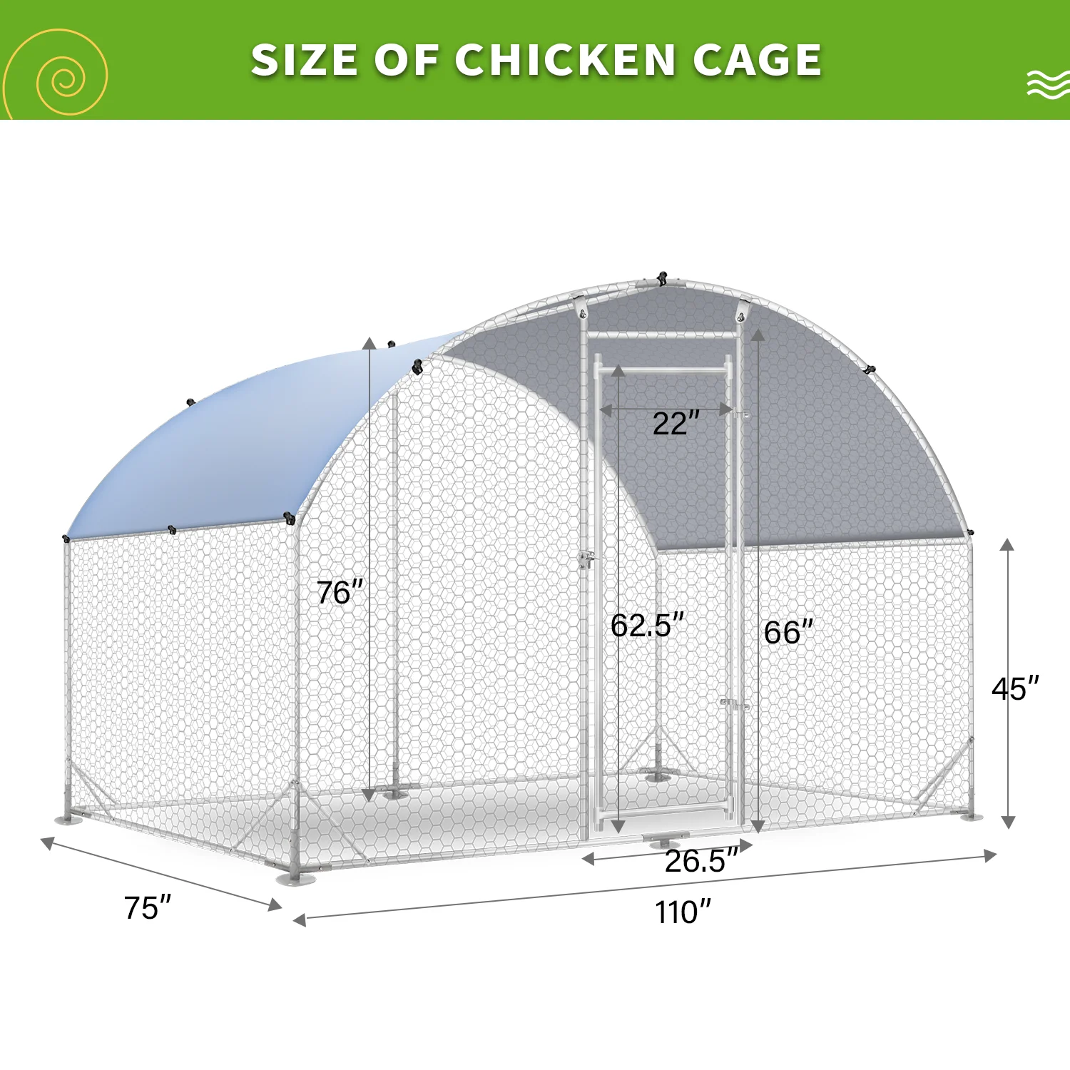 Large Metal Chicken Coops, Outdoor Duck Walk-in Run Poultry Cage, Hen House Yard Habitat Cage with Waterproof Cover Spire Shaped Coop, 9.8' L x 6.6' W x 6.6' H
