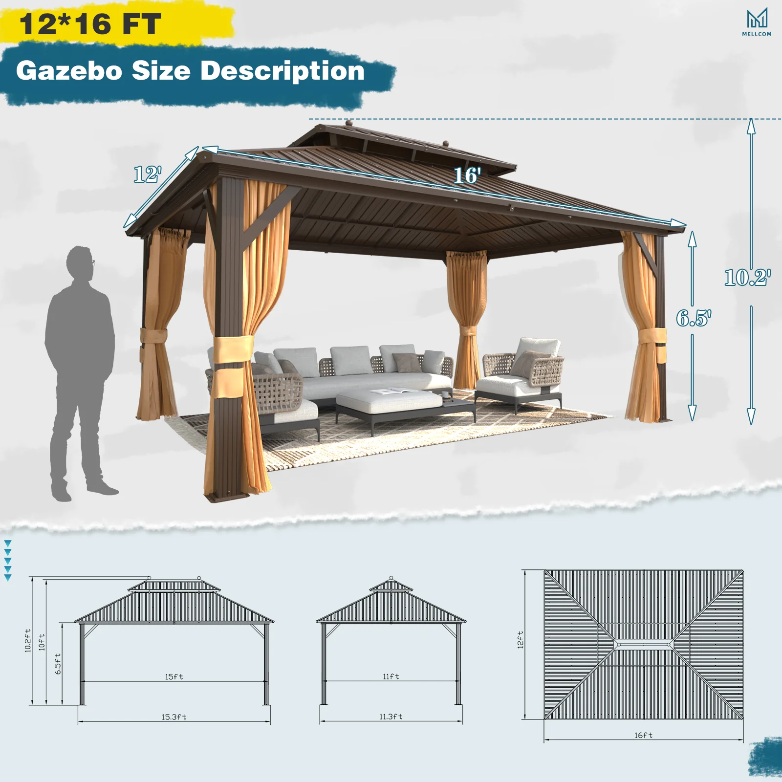 Hommow 10' X 12' Hardtop Gazebo Aluminum Frame Gazebo with Galvanized Steel Double Roof