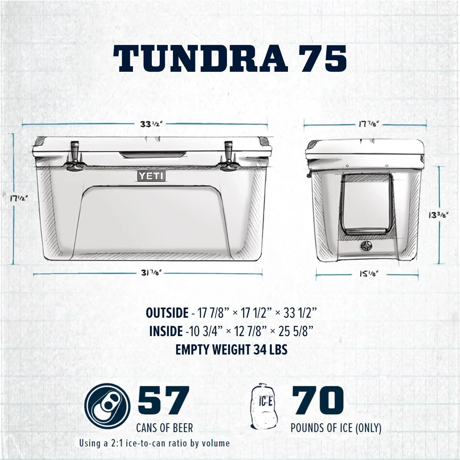 YETI Tundra 75 Cooler, Desert Tan - 100.75010000