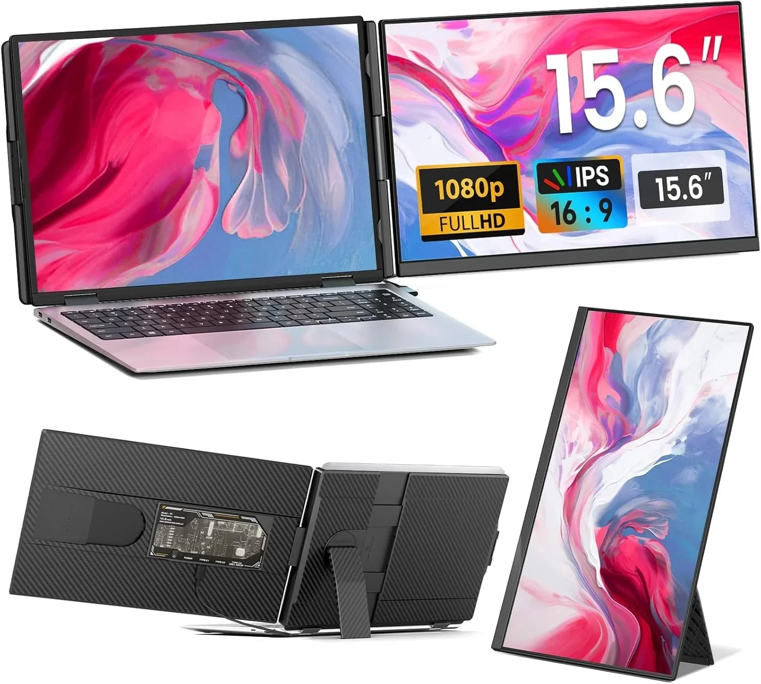 Laptop Screen Extender – 15.6″ FHD 1080P Portable Monitor for Laptop, Detachable & Plug and Play Dual Laptop Monitor Extender for 13″-17.3″ Laptops, Compatible with Wins/Mac/Android/Chrome