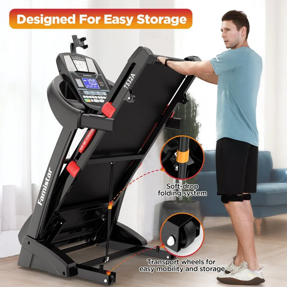 Famistar Folding Treadmill for Home with 15 Levels Auto Incline, 300LB Capcity, 10MPH Fast Speed Controls