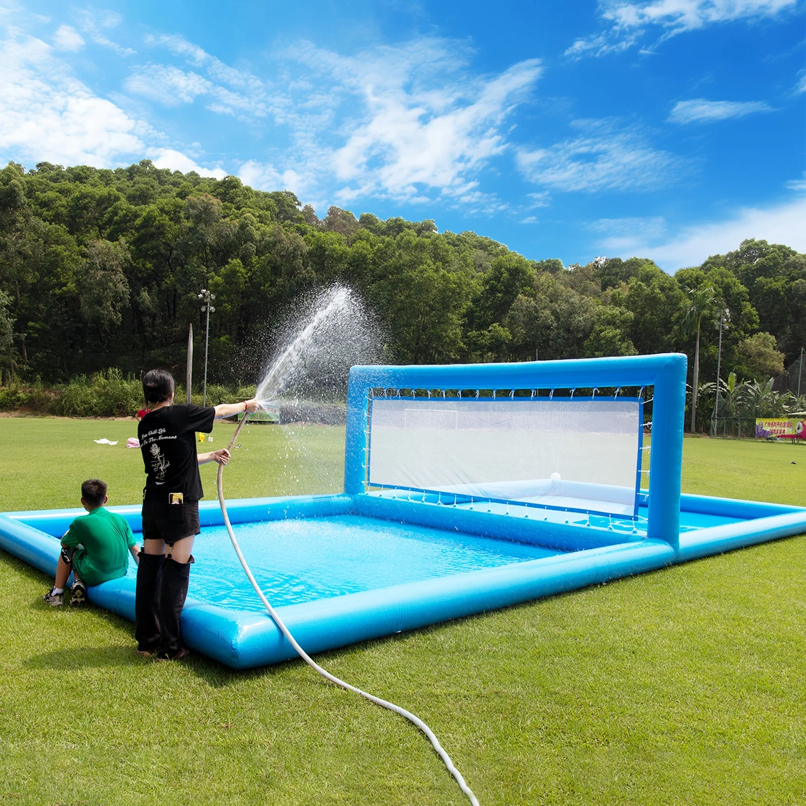 Relunch 33FT Inflatable Volleyball Court, 2 in 1 Volleyball Pool Football Court Water Soccer Field with 800W Blower for Beach Backyard Outdoor Summer Party,33ft(L) x 16.5ft(W) x 7ft(H)